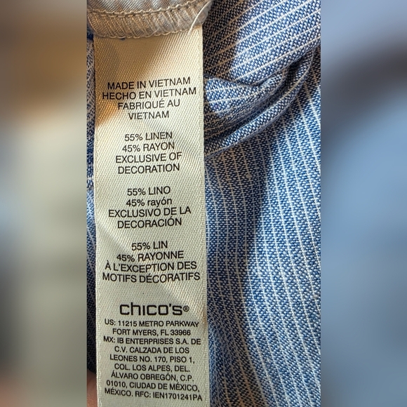 Chicos Size 2 (12) Pismo Beach Stripe Linen Blend Straight Pant Embroidered Hem - Picture 6 of 9